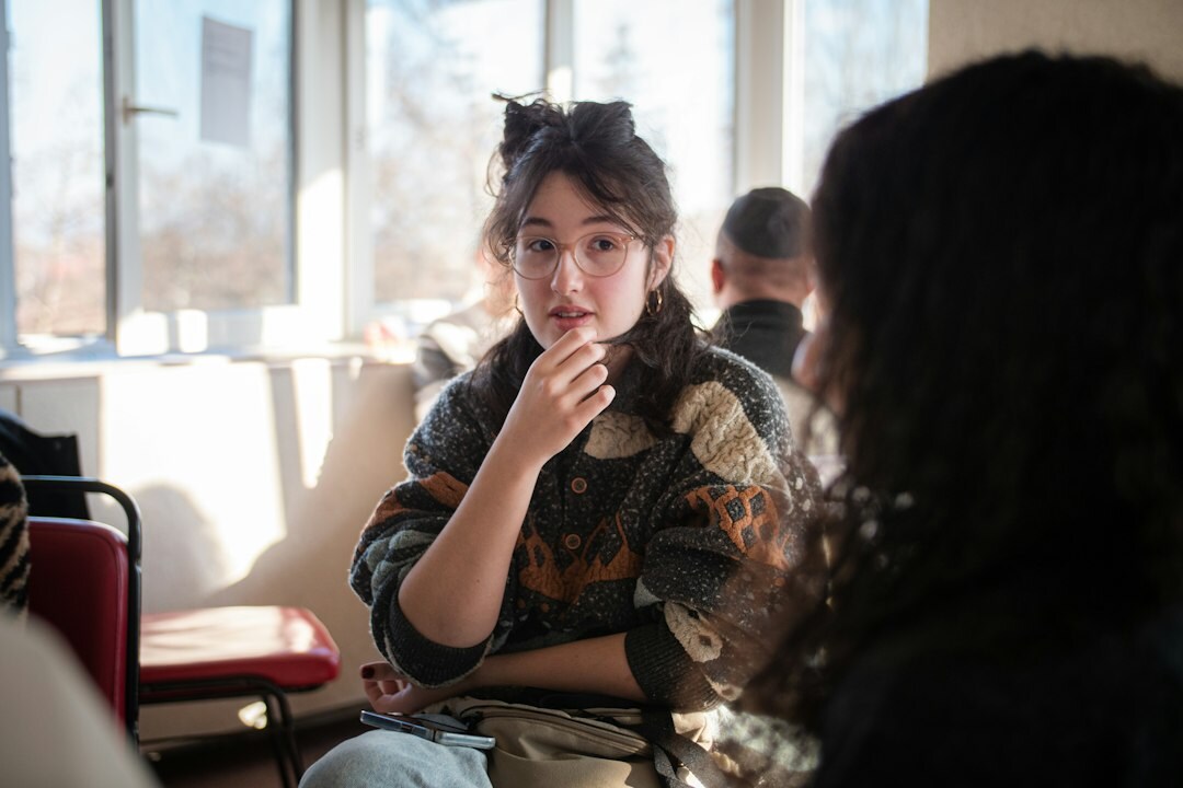 Students discussing a story concept during a creative workshop
